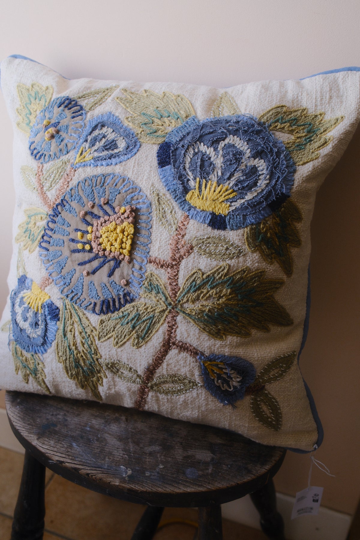 Blue Embroidered Cushion