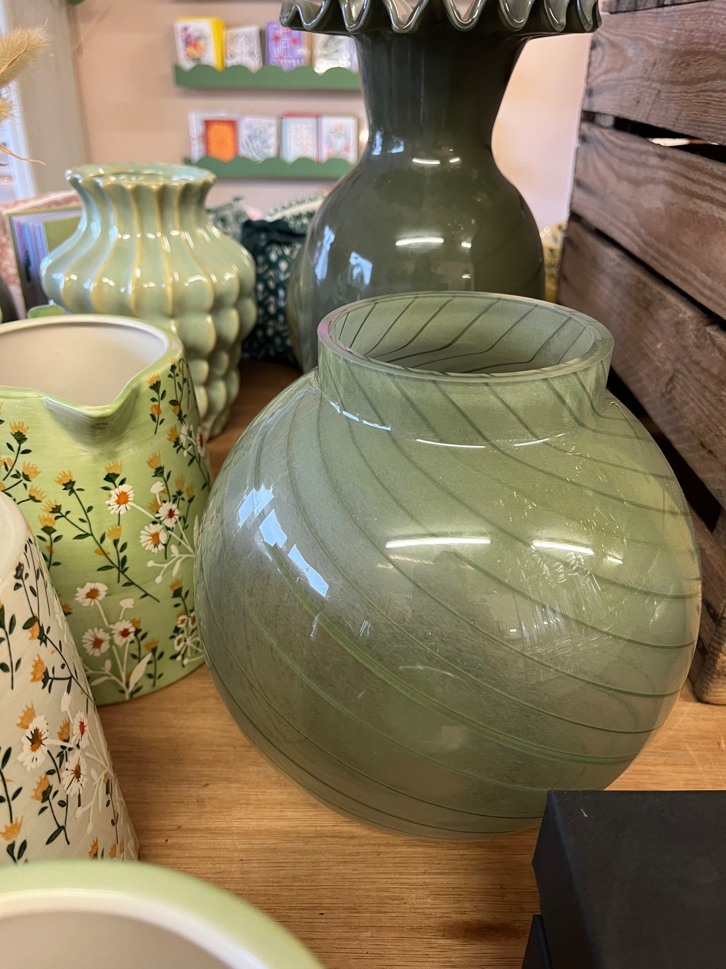 Sage Spiral Glass Vase