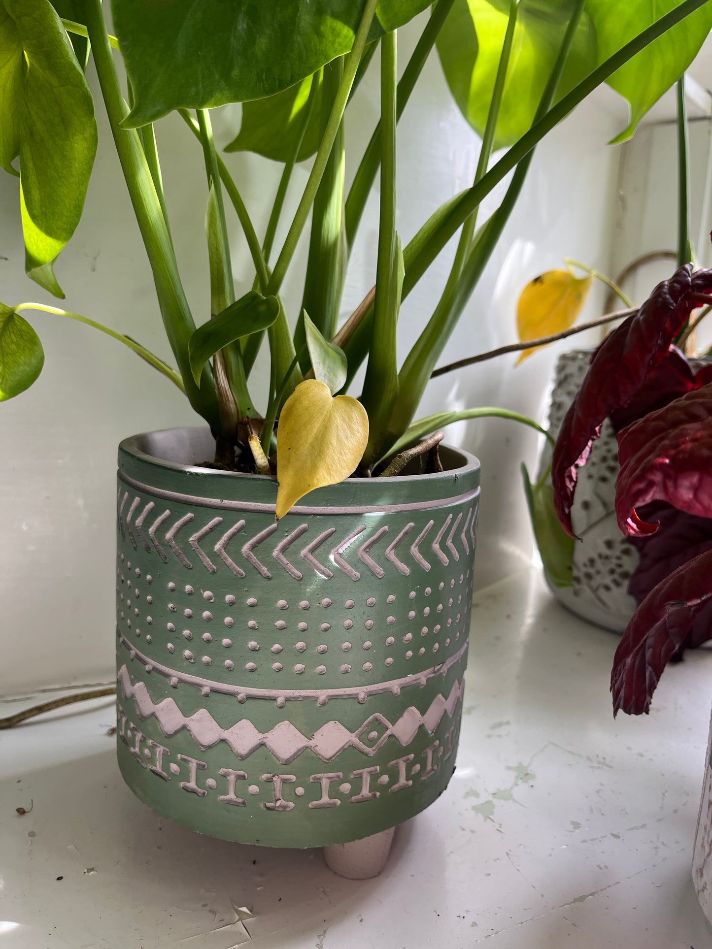 Geometric Patterned Green Pot