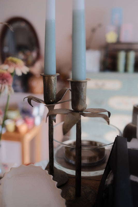 Rustic Brass Effect Candlestick Holder