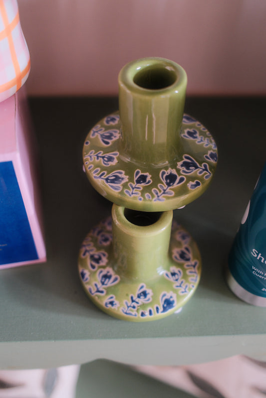 Green Patterned Candlestick Holder