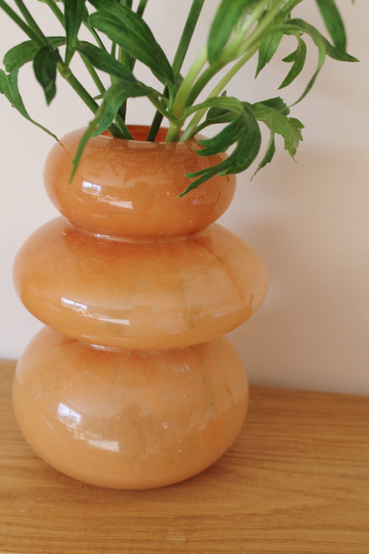 Light Brown / Orange Balancing Stone Glass Vase