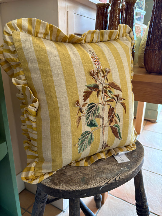 Yellow Striped Frilly Cushion
