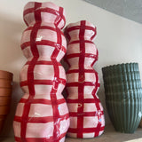 Pink and Red Checked Vases