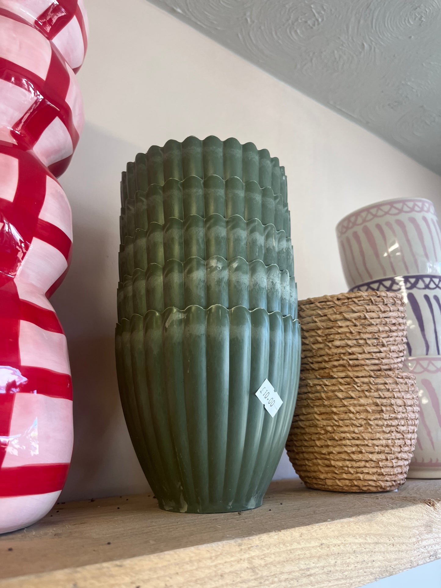 Green Scalloped Melamine Pot