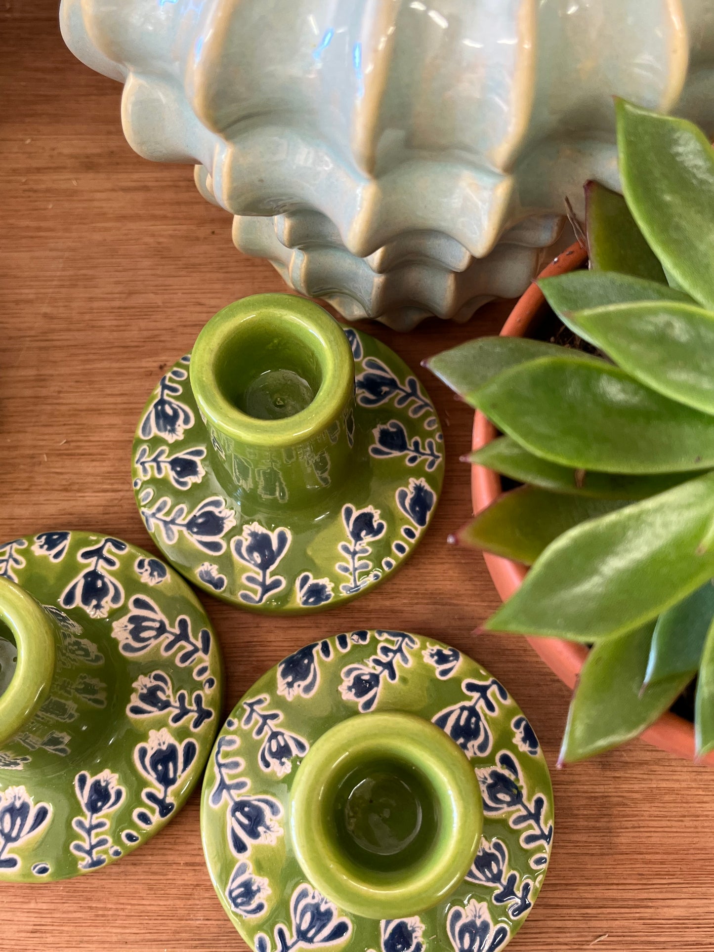 Green Patterned Candlestick Holder