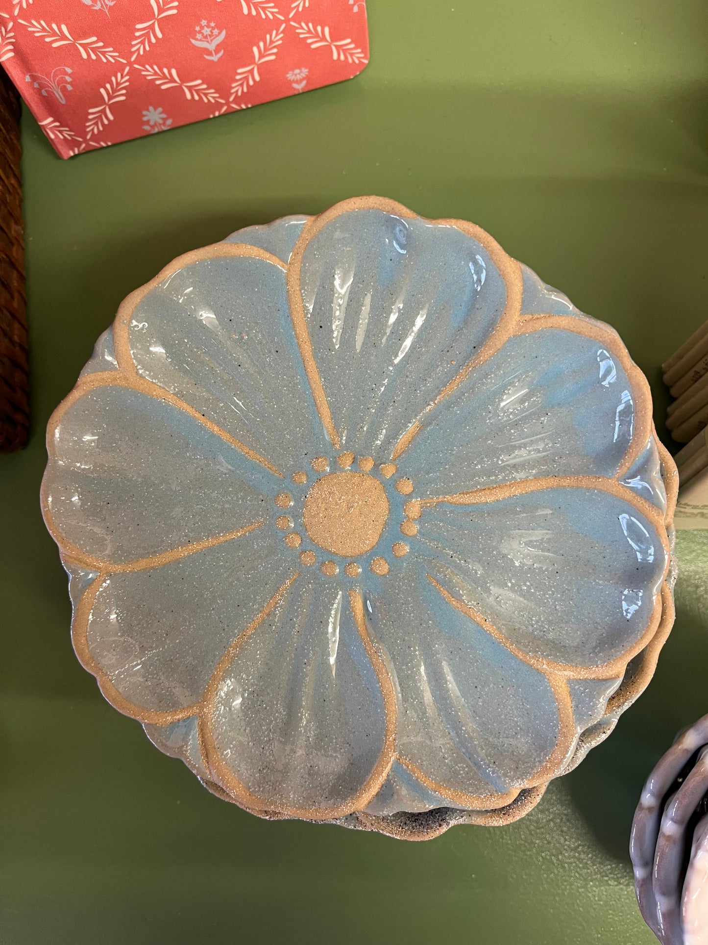 Blue Ceramic Flower Dish