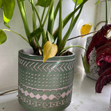 Geometric Patterned Green Pot